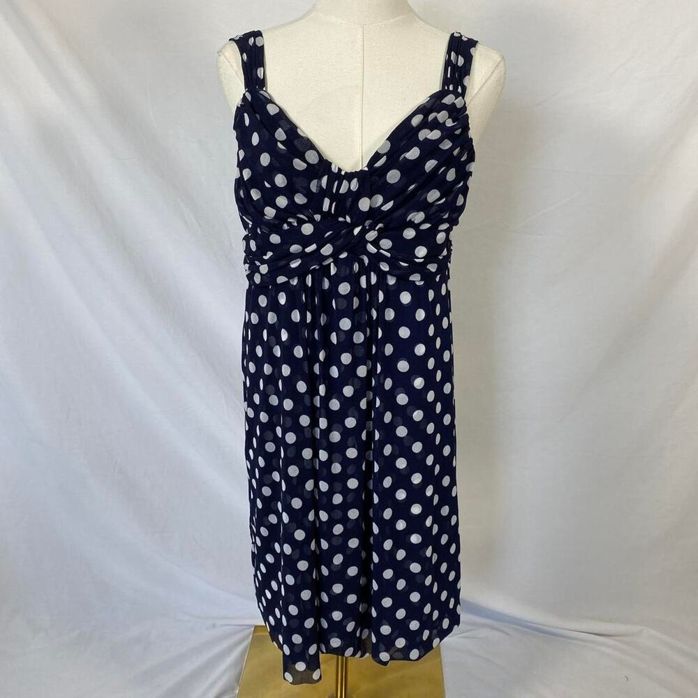 Inc dark blue polka dot midi dress‎ size medium petite indie twee y2k preppy